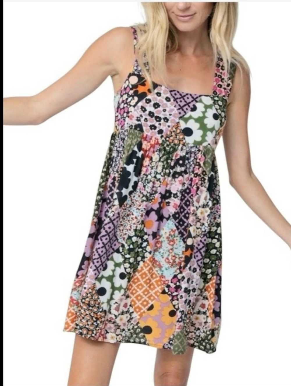 Natural Life Patchwork Tricia Dress Multicolor Garden Floral Boho Breezy